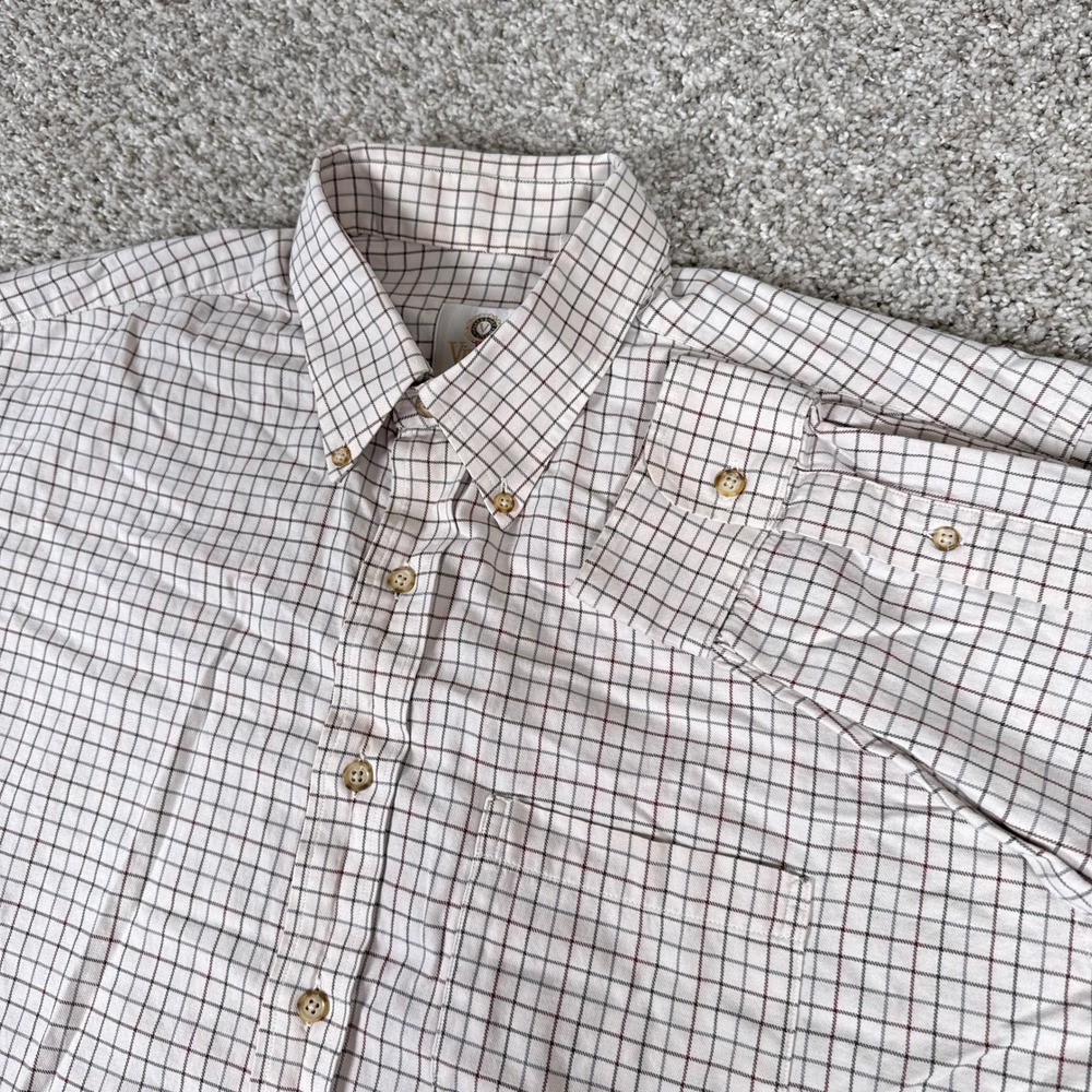 Viyella Shirt Mens XL Cream Tattersall Cotton Wool Blend Academic Button Down